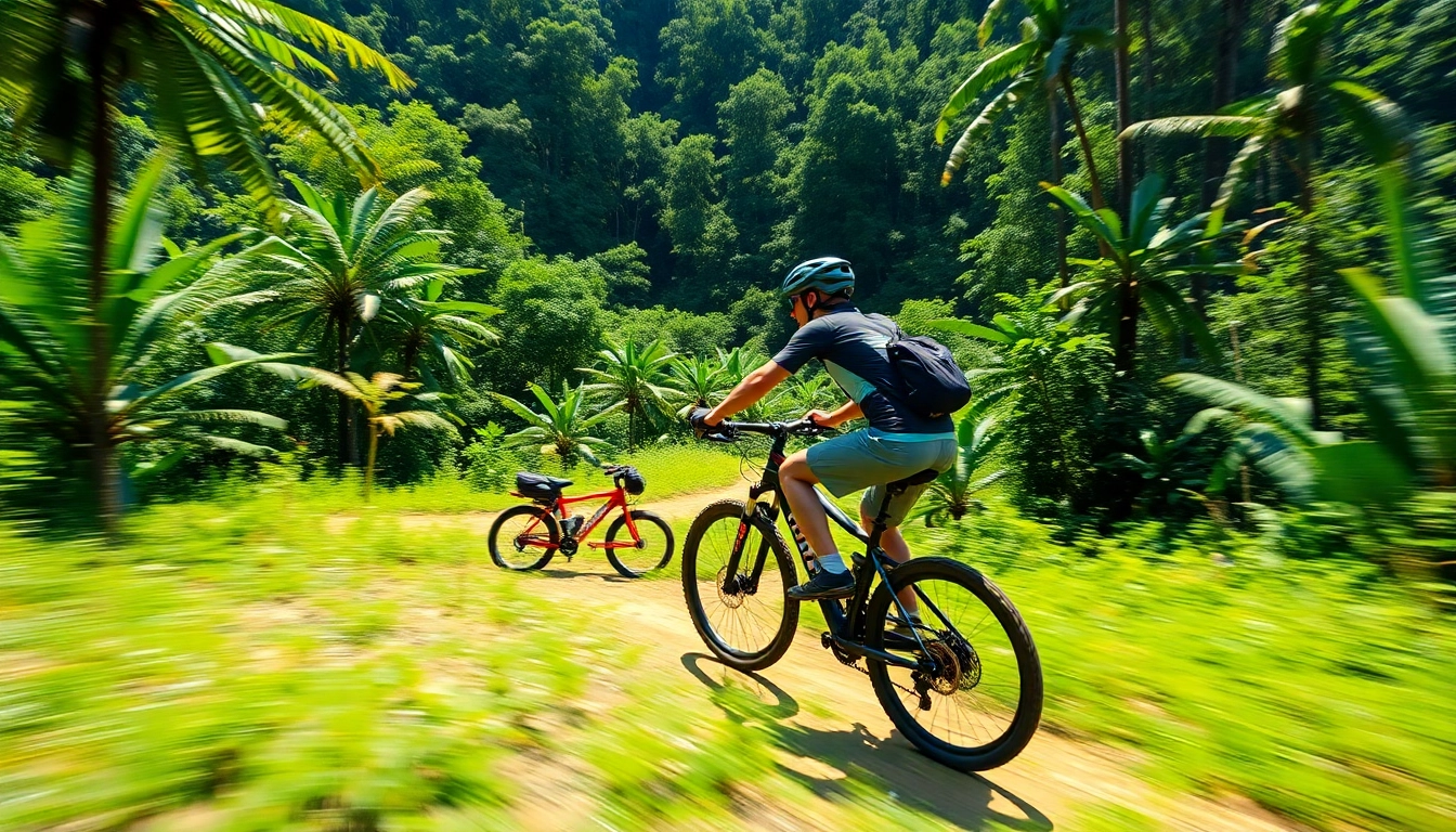 Trek mountain bike conquering rugged trails in Indonesia's lush forests, highlighting adventure and durability.