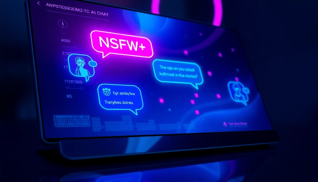 Futuristic AI chat interface with neon colors and digital imagery representing NSFW content