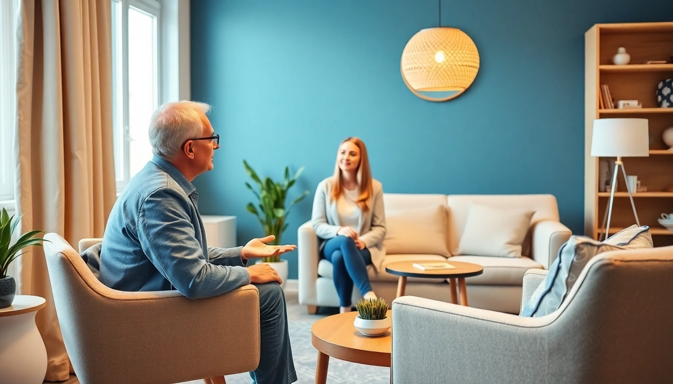 Psycholog Lublin providing compassionate counseling session in a welcoming therapy office, emphasizing trust and understanding for mental well-being.