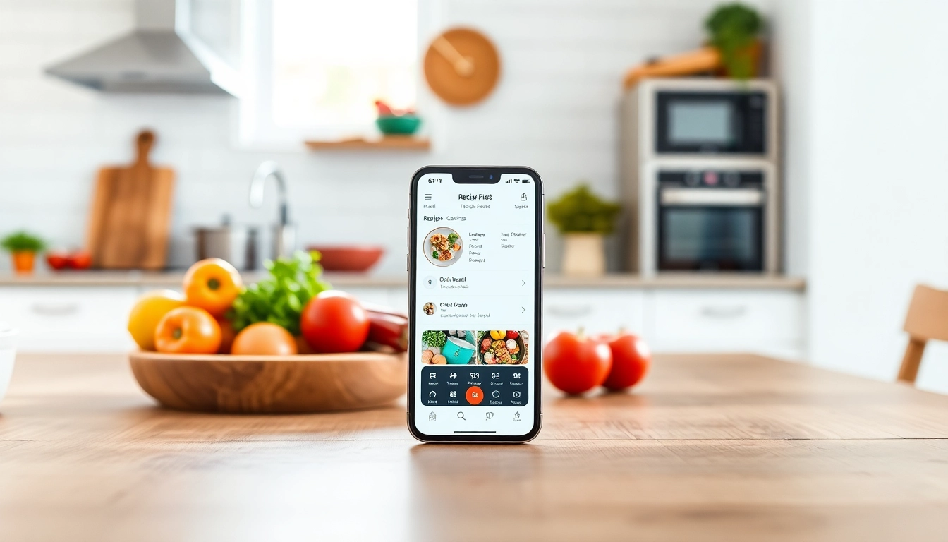 Save recipes from anywhere with an intuitive app shown on a smartphone in a lively kitchen setup for easy access.