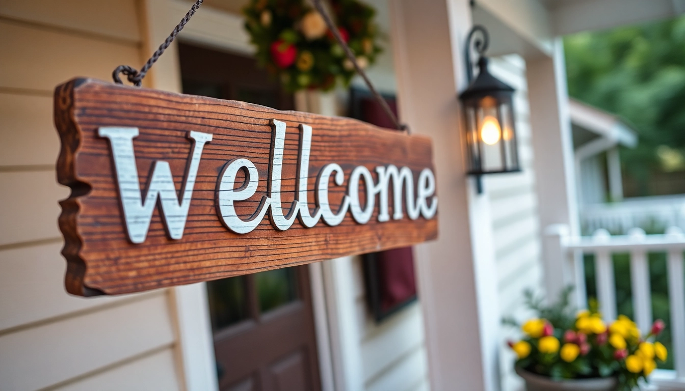 Beautiful welcome signs for front doors featuring rustic wood designs and personalized lettering for welcoming guests.