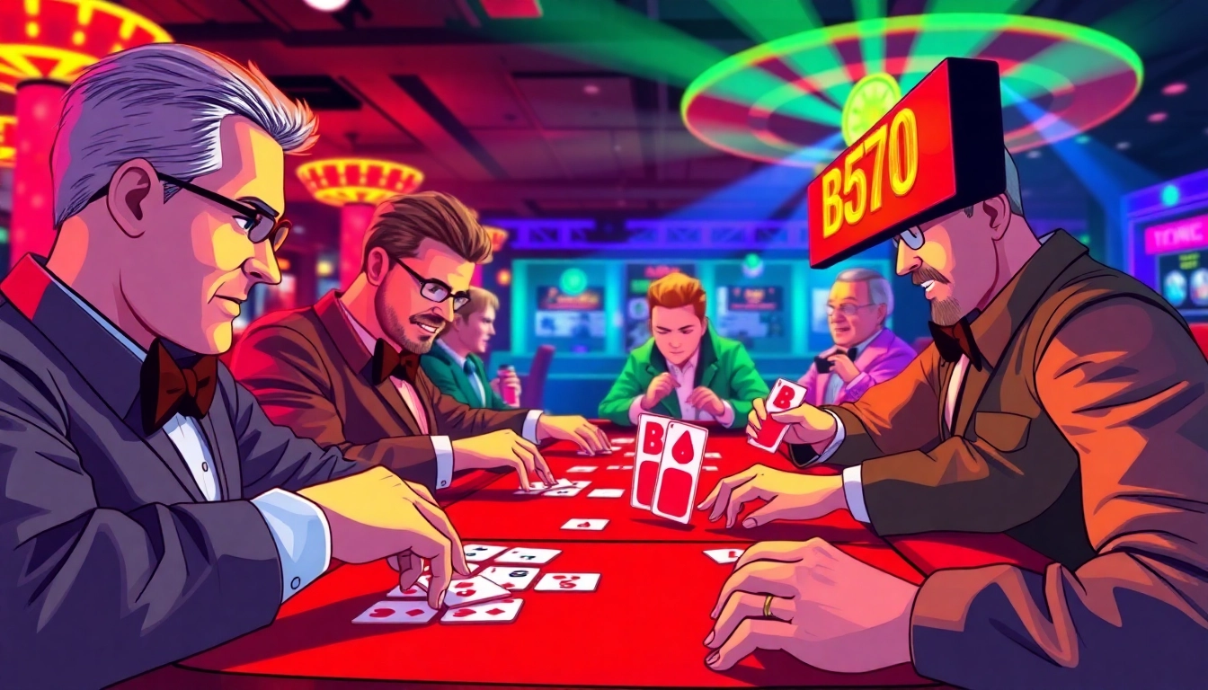 Players engaging in chơi nhanh b52 game, rapidly placing bets on vibrant B52 cards in a lively casino environment.