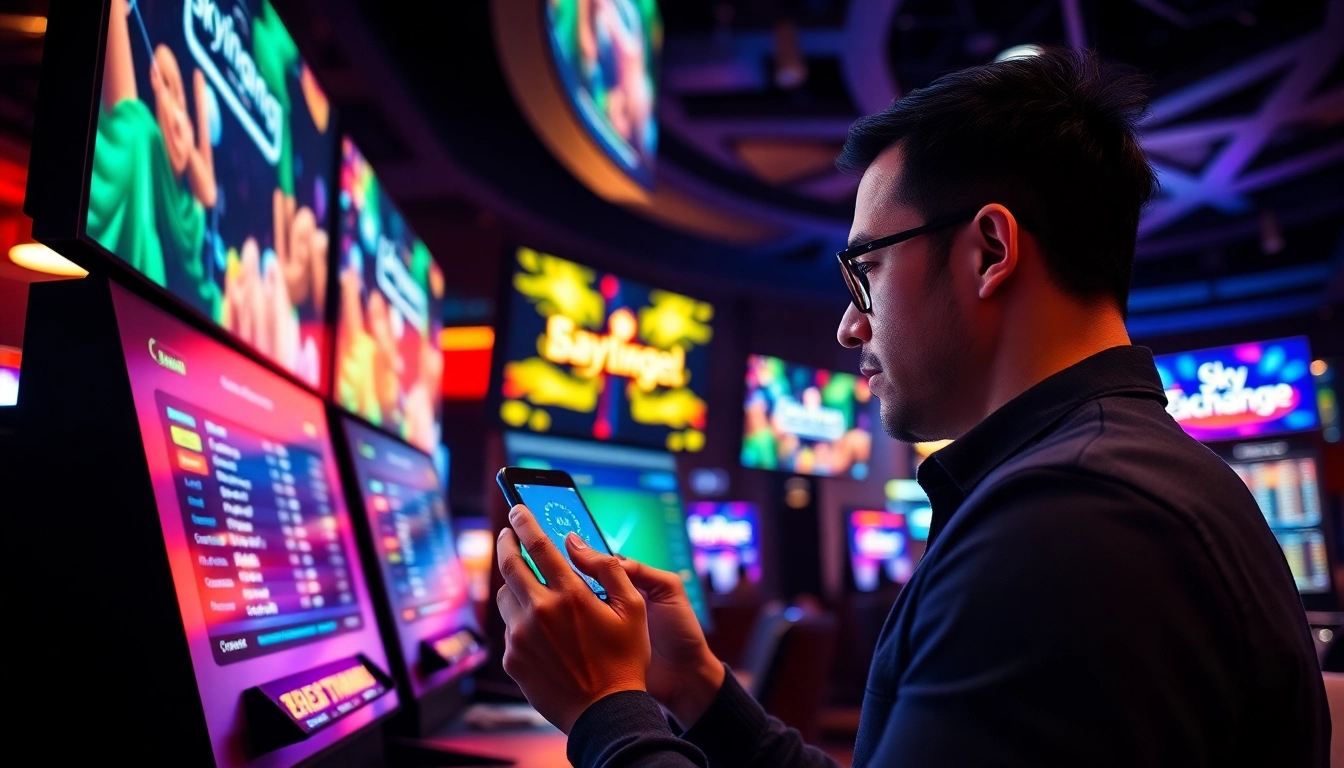 Skyexchange online betting platform showcasing live sports and casino games, engaging user interface with vibrant visuals, emphasizing safe and secure gambling experience.