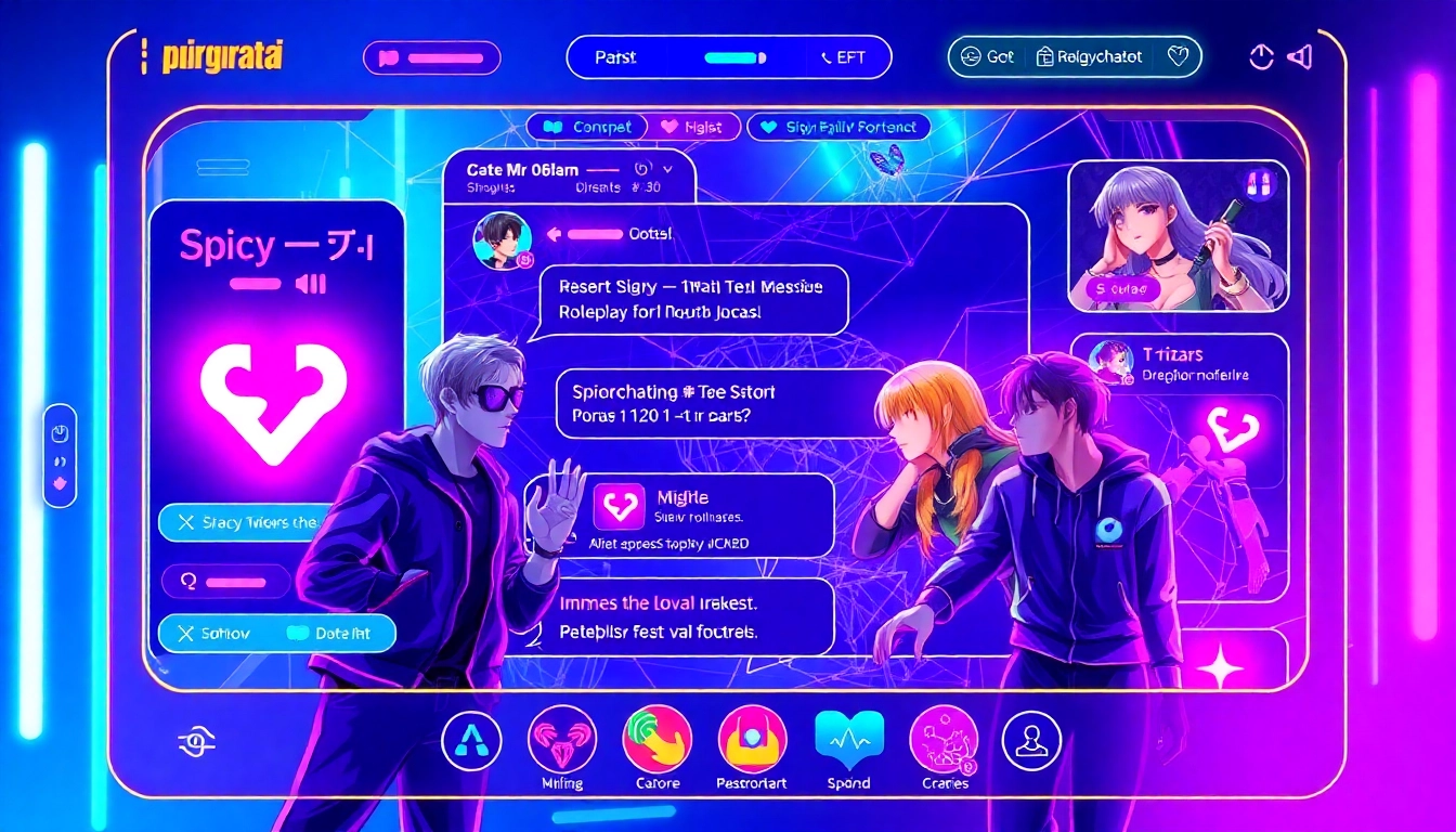 Bright depiction of spicychatai engaging users with dynamic chat bubbles, fiery accents, and visual content, emphasizing immersive interactions for screen readers.