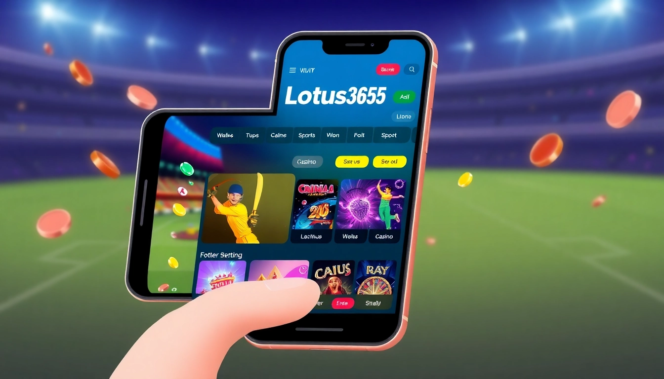 Secure Lotus365 betting app in action on a smartphone displaying live cricket scores and casino games, inviting users to bet confidently from anywhere.