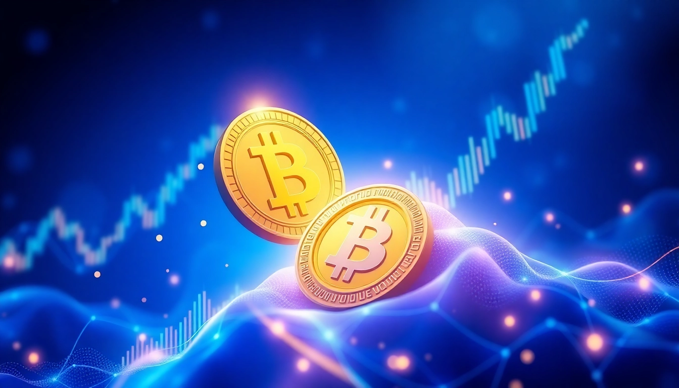 Illustration showing potential of bitcoin investment with rising Bitcoin coin and financial graphs, inspiring confidence and growth.