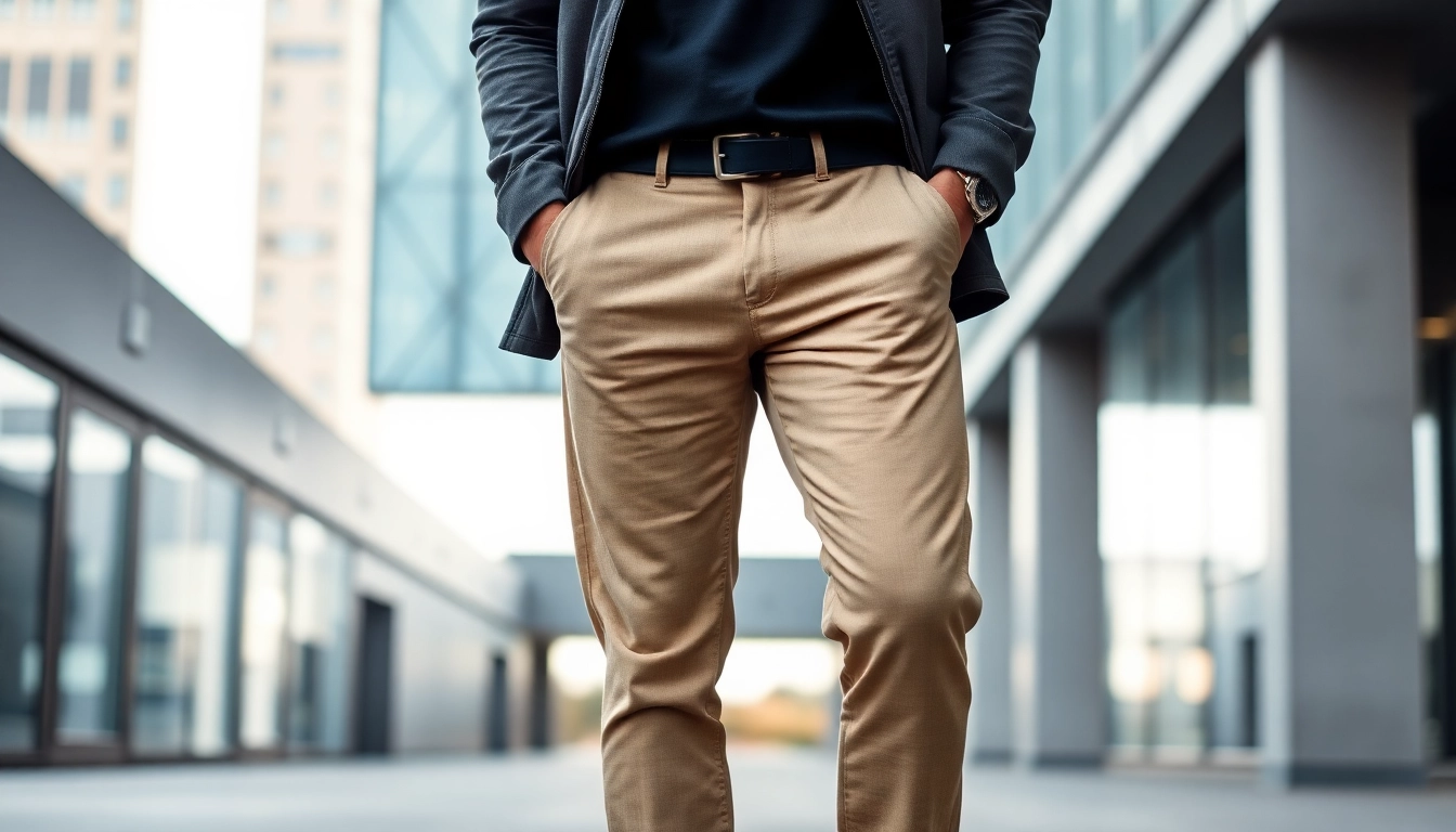Showcase of trousers for men in a contemporary setting highlighting comfort, fit, and style for everyday wear.