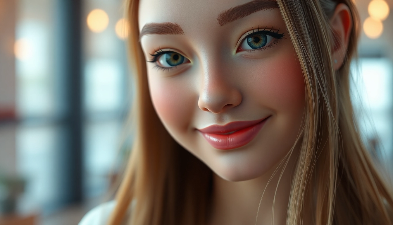 AI girlfriend illustration depicting a friendly virtual companion with a welcoming smile and engaging eyes, emphasizing digital closeness.
