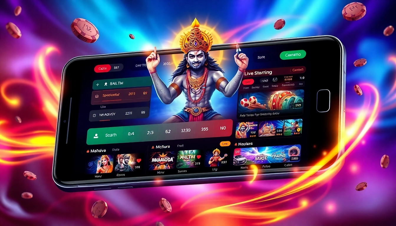The Mahadev book betting platform displayed on a mobile phone with live sports scores and