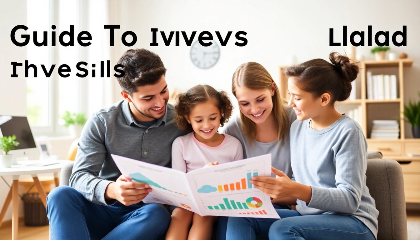 Guide To Investing For Children parents teaching kids about finance with colorful charts and