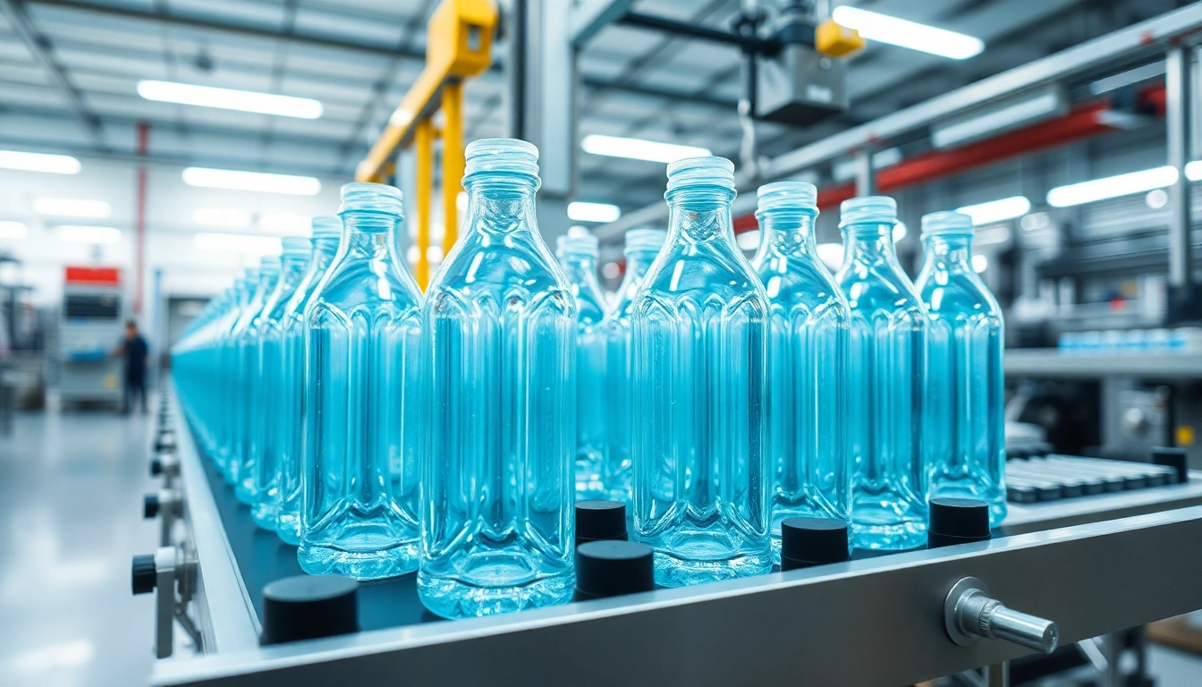 Polietilen sise bottles being handled in a professional factory setting for high-quality