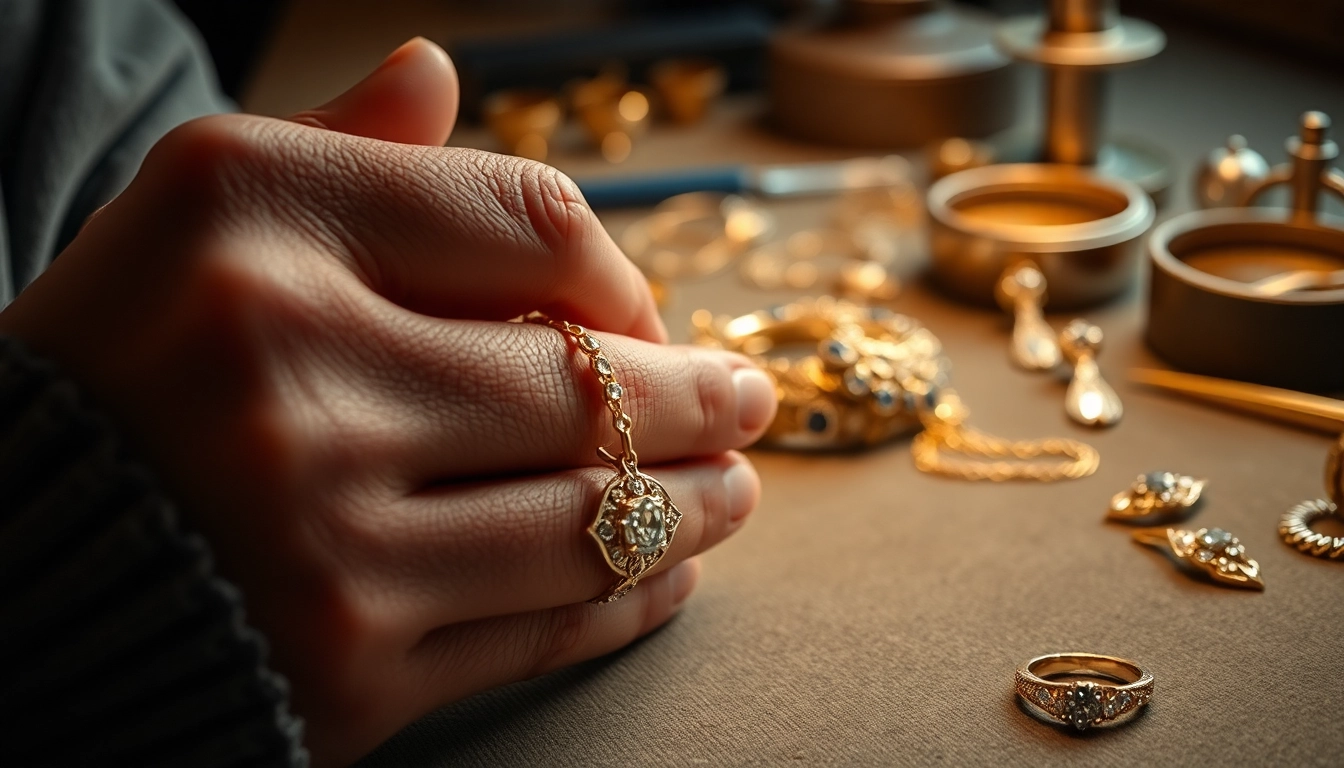 Skilled jeweler performing suzadetuviu ziedu gamyba with detailed gold and diamond work for
