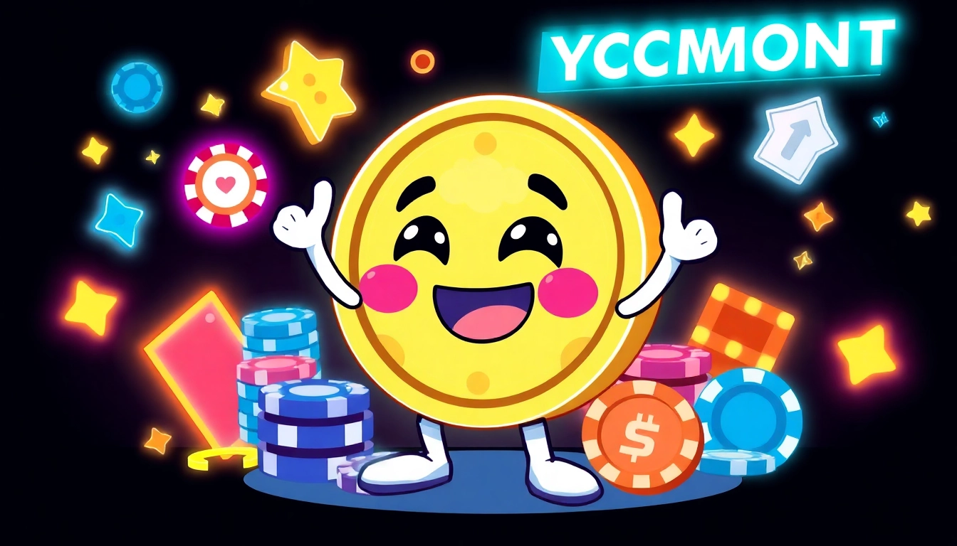 Dynamic Crypto Meme Coin scene showing a lively cartoon coin with rewards, gambling, and