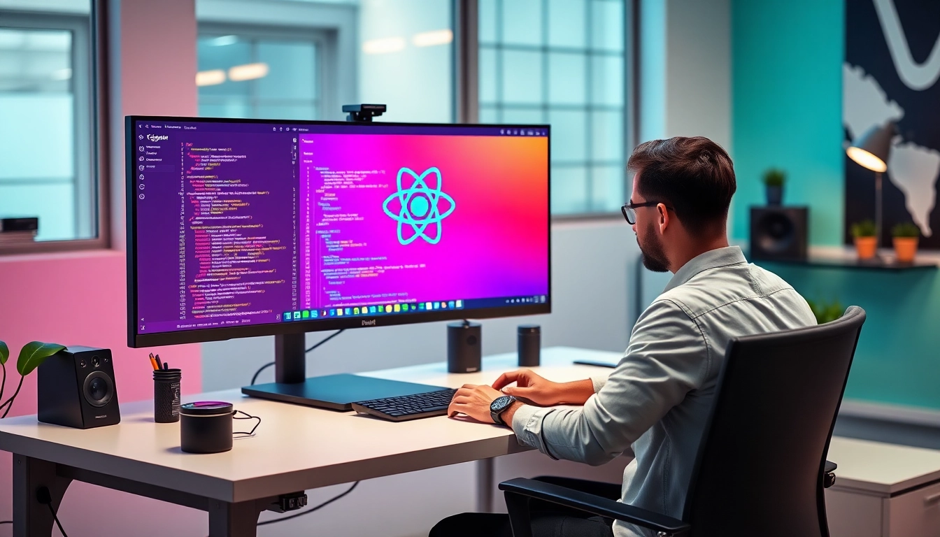 React developer building user interface components in a modern workspace environment