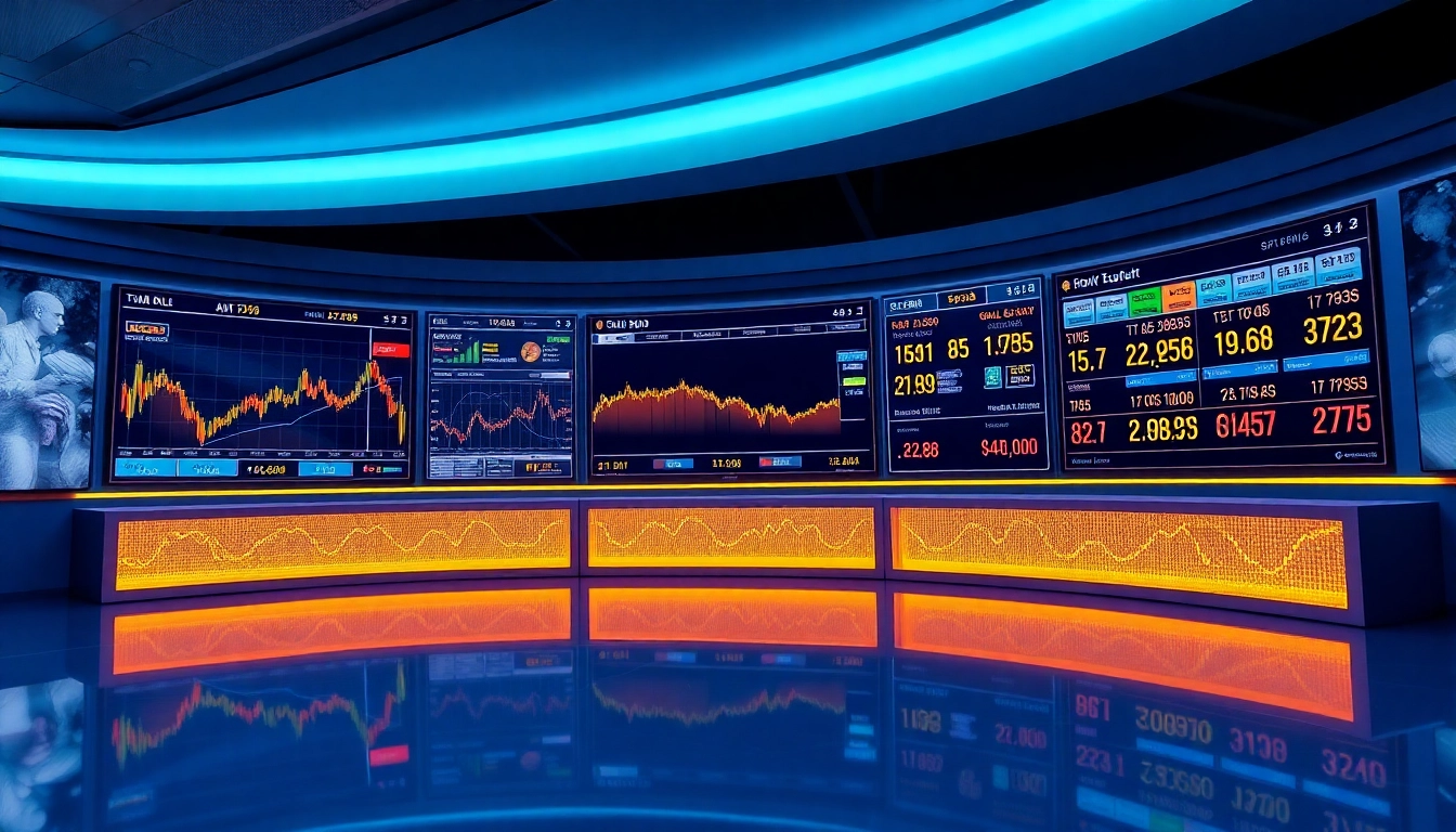 Trading Investment News Financial market data, stock charts, and gold at record highs illustration