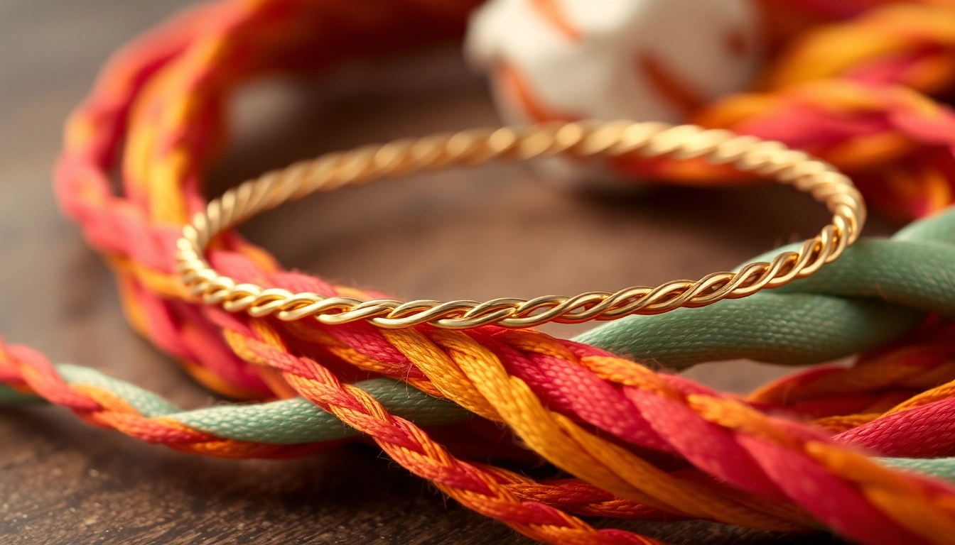 Showcase of a gold bracelet on a vibrant fabric string highlighting zota bransoletka na sznurku