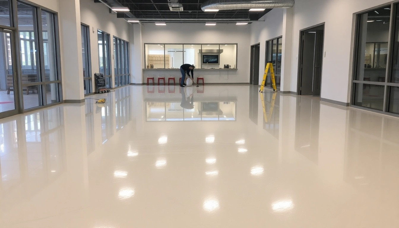 Professional epoxy resin flooring contractors Birmingham skillfully applying durable epoxy