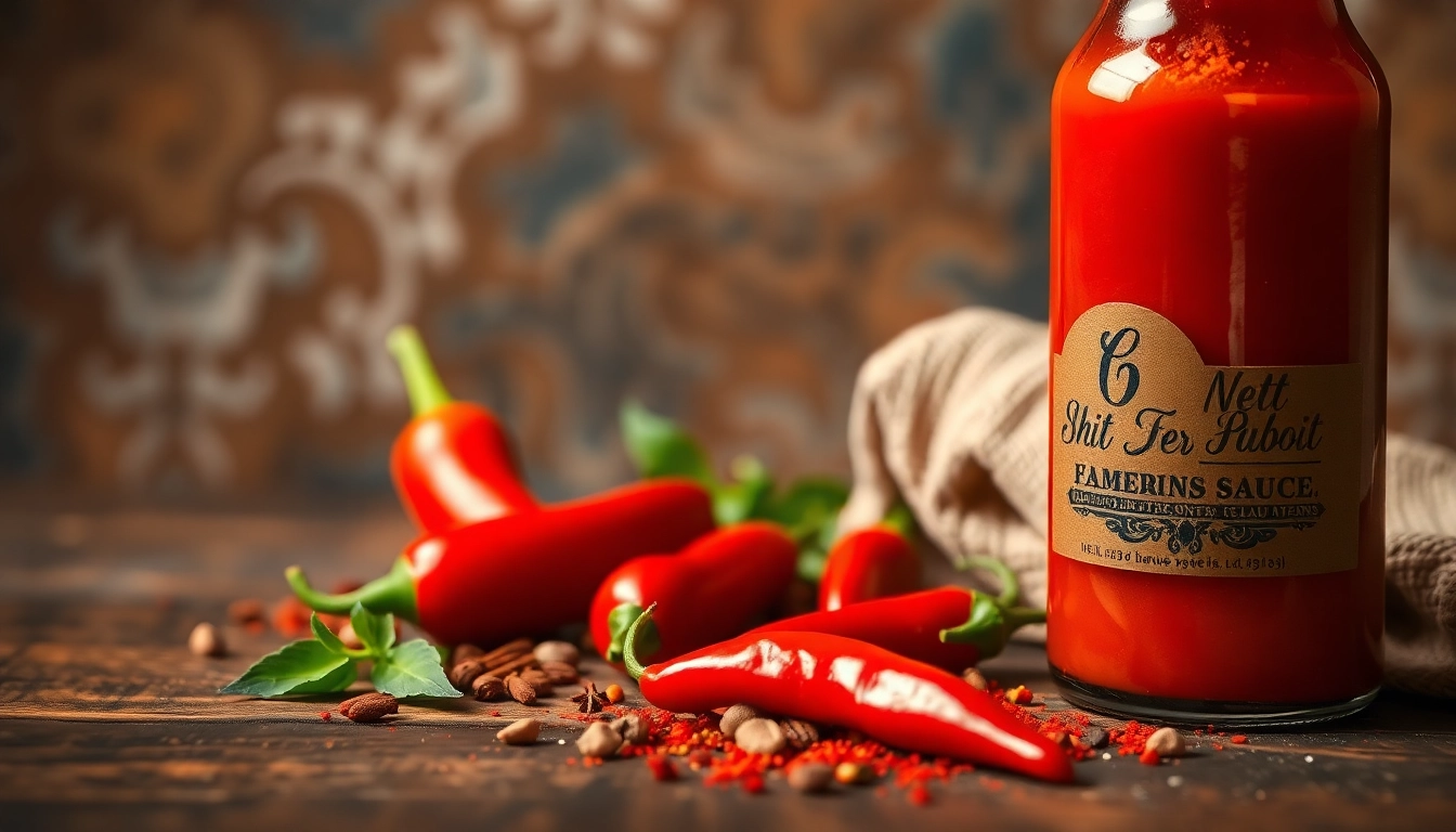 Hot sauce bottle with chili peppers and spices ready for culinary use, showcasing bold flavors